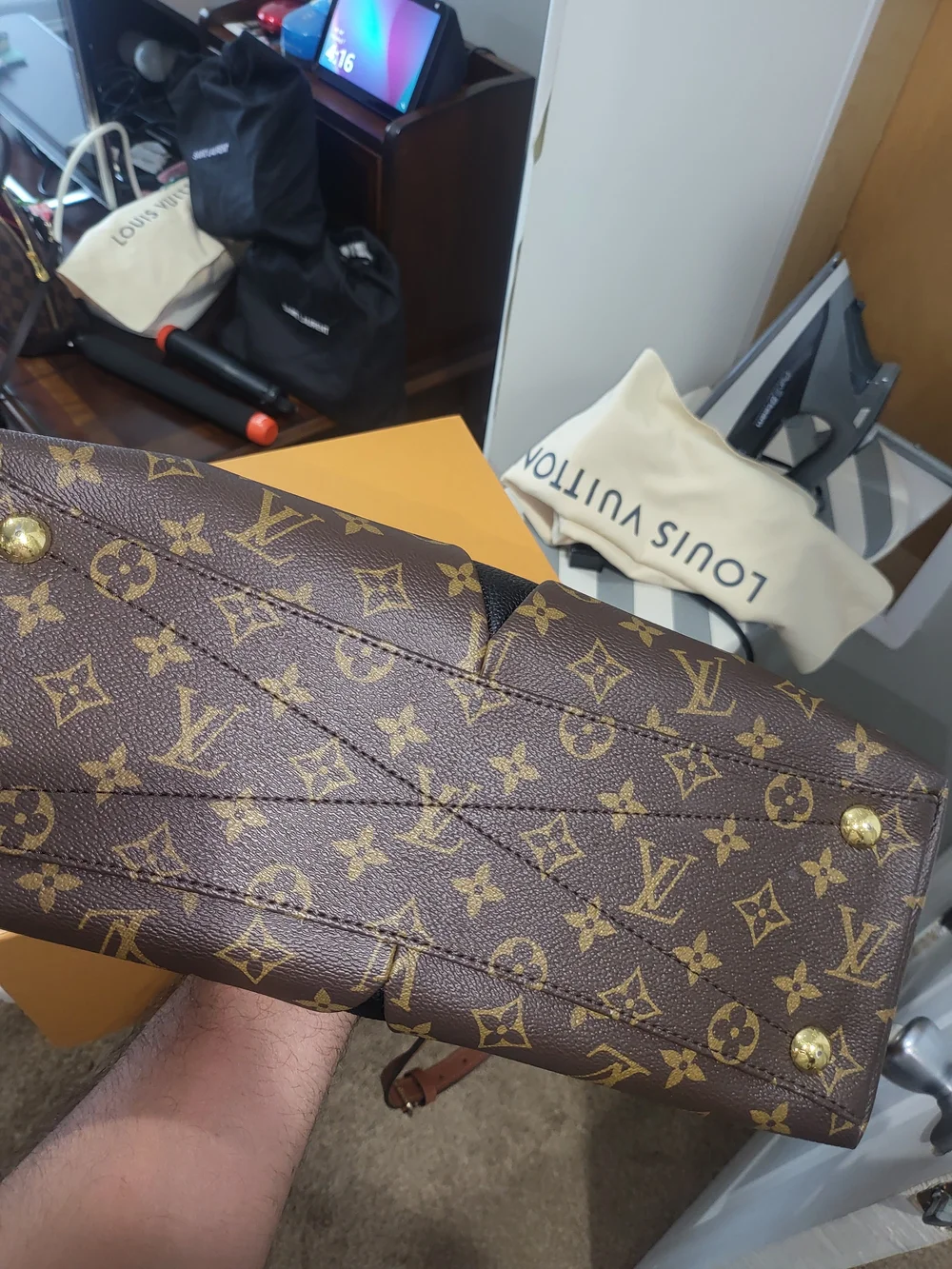 Louis Vuitton Women's Monogram Canvas V-Pattern Tote Bag - Black/Brown